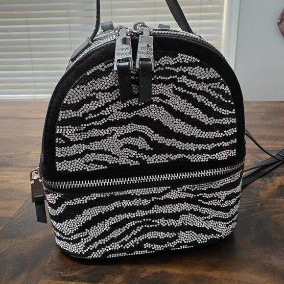 Steve Madden Black Rhinestone Zebra Mini Backpack Convertible Crossbody